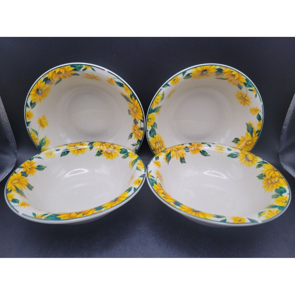 🌻Set Of 4 Thomson Pottery SUNFLOWER Coupe Soup Cereal Bowl 7 1/8"